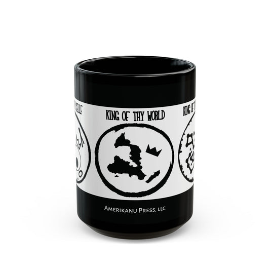 King of Thy World & Universe Black Mug - Unique 11oz & 15oz Ceramic Coffee Cup for Lovers of Discovery