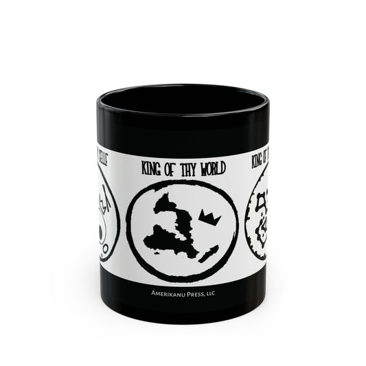 King of Thy World & Universe Black Mug - Unique 11oz & 15oz Ceramic Coffee Cup for Lovers of Discovery